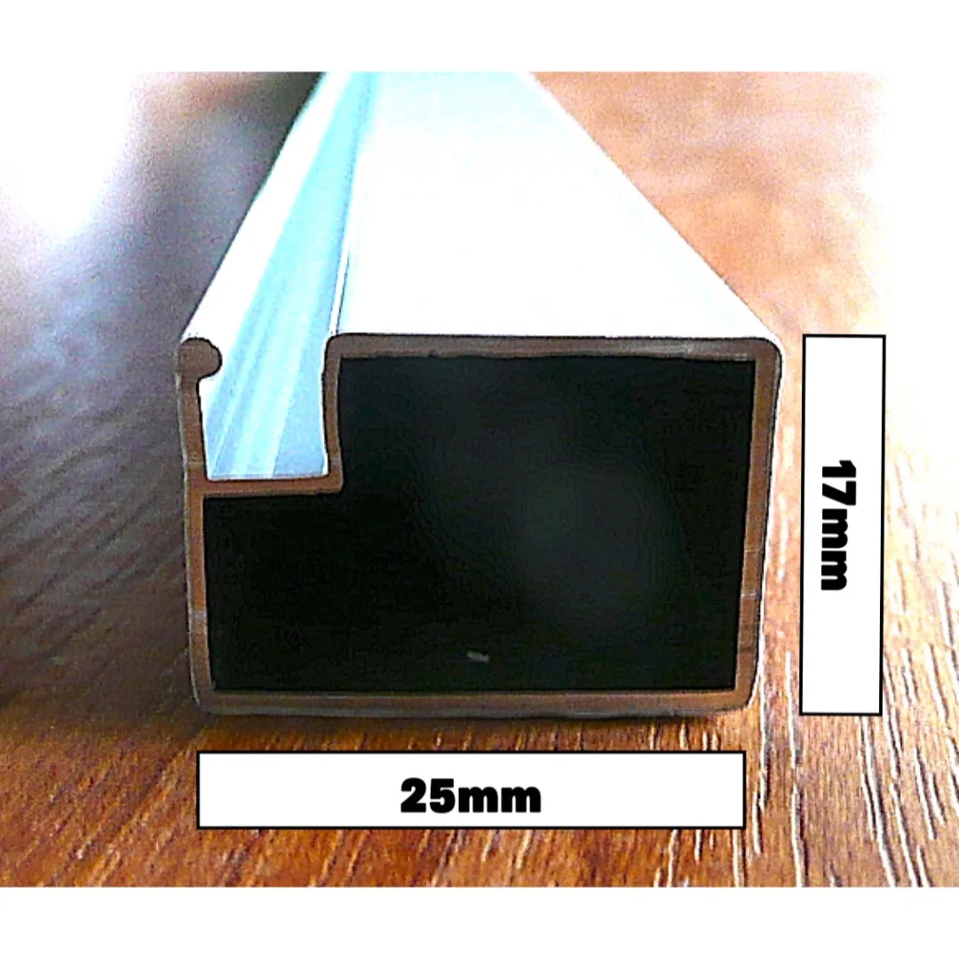 Aluminium frame profile cross-section measuring 25mm by 17mm
