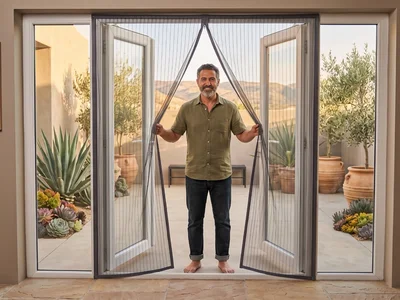 Magnetic flyscreen door for patio