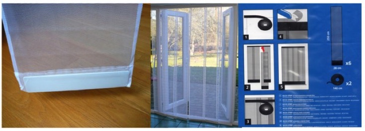 Flyscreen panel screen in white poyester panels with weights attached
